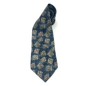 Claiborne 100% Silk Geometric Patterned Blue-Gray Men's Neck Tie